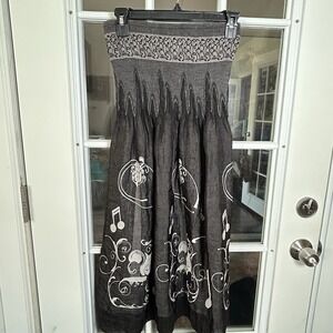 Lapis Black Silver Guitar Music Note Strapless Dress Maxi Skirt 2 In 1 One Size